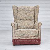 1955-60s, Danish design, high back armchair in floral multicolor fabric, original condition.