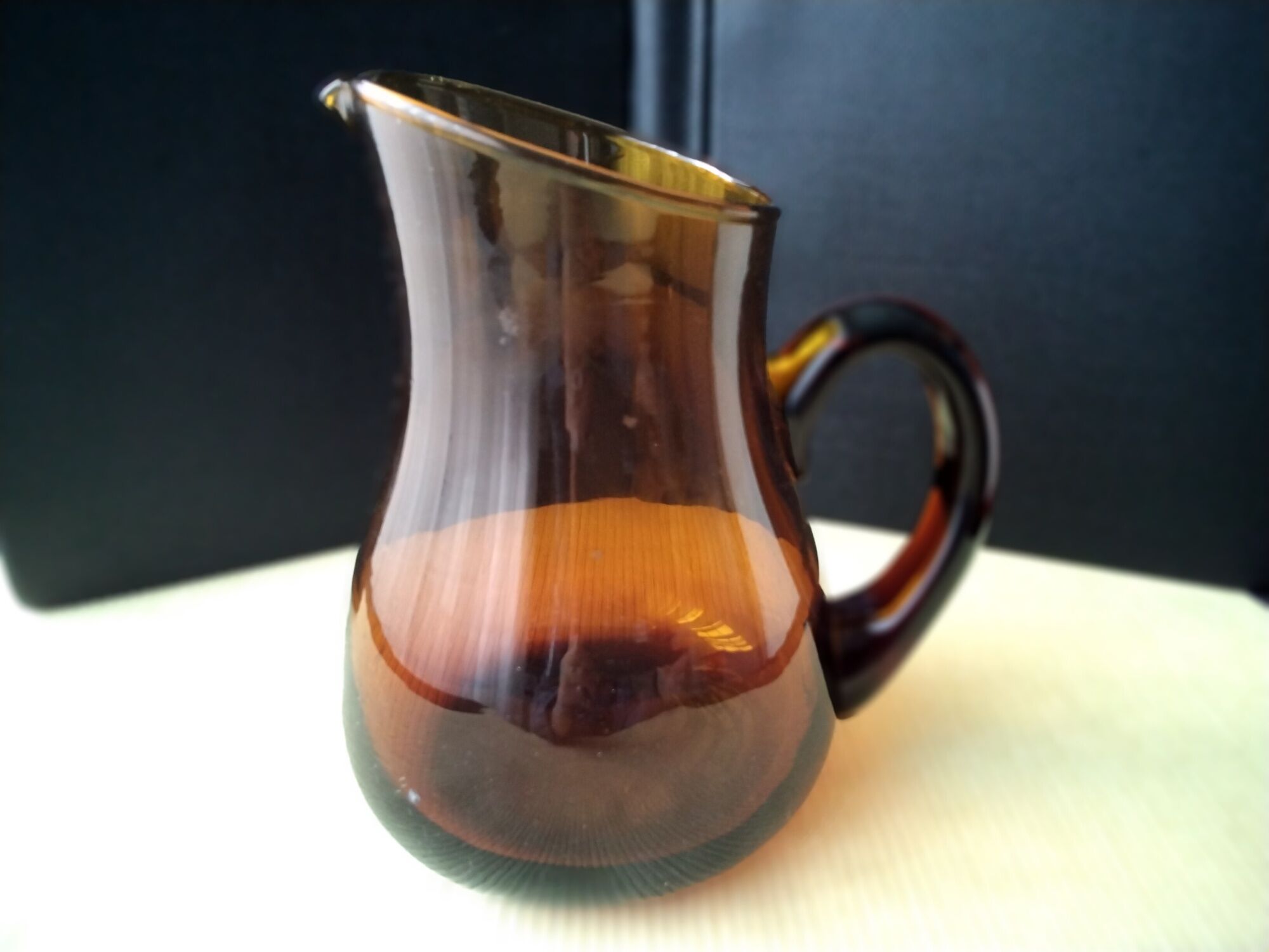 Water pitcher, dark amber blown glass decanter 1.5 L