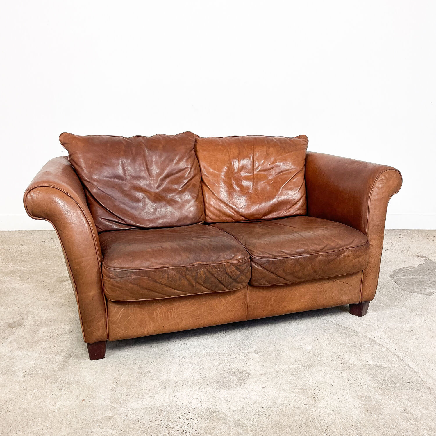 Vintage sheep leather two seater sofa Hoofddorp