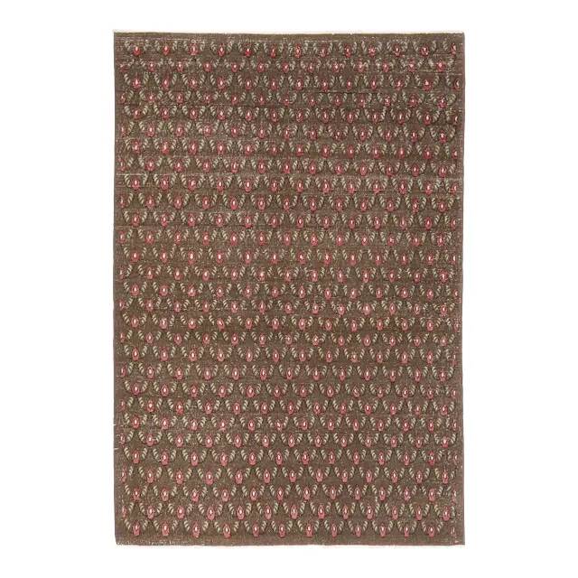 1970s Vintage Turkish Hand-Knotted Wool Cotton Brown Rug 130x194