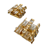 Set of 2 wall lamps gold crystal and brass Palwa Germany 1950