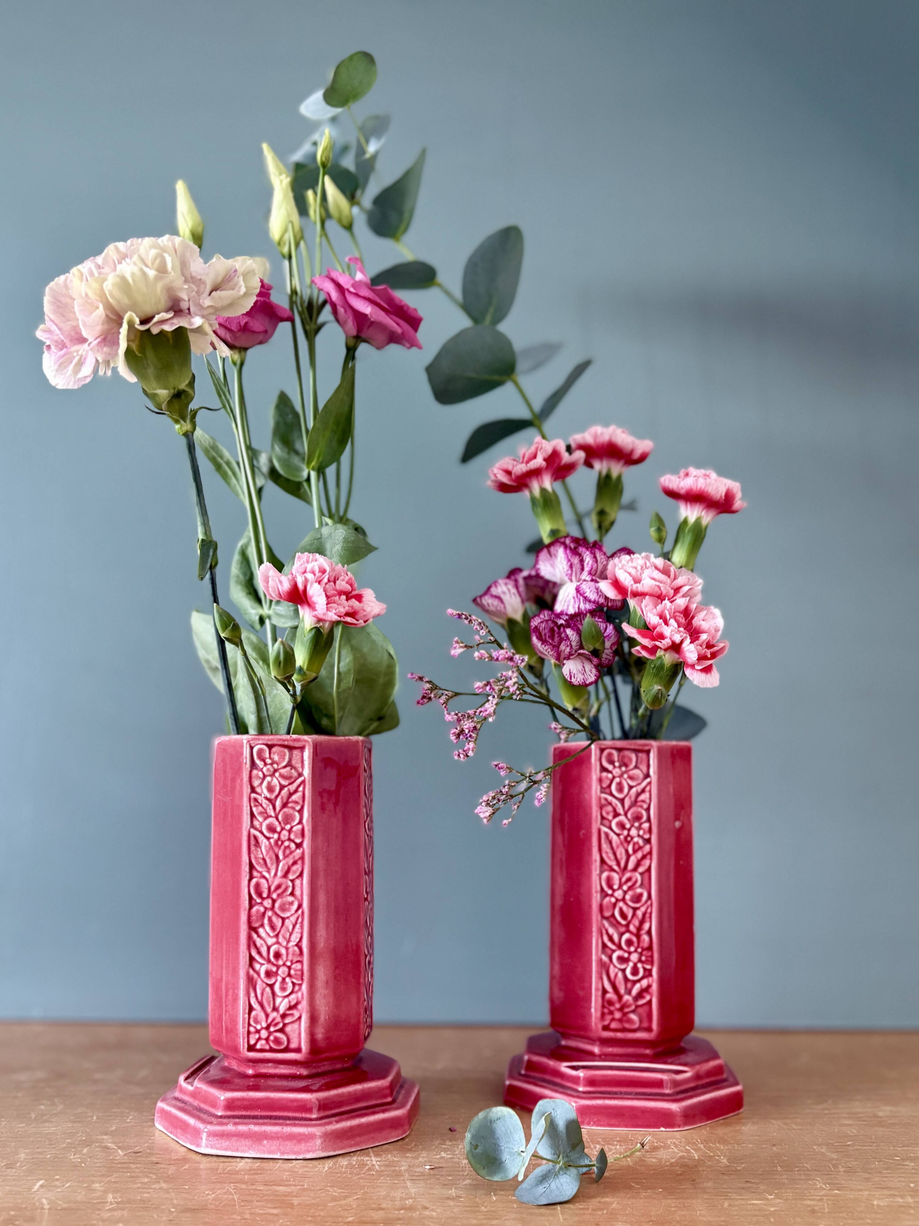 Lot de 2 vases art déco en céramique Rose de Digoin