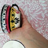 Hand-painted Breton earthenware cup and saucer from St Jean de Bretagne