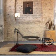 Contemporary Artisan Chaise Longue in aged silver steel and black leather