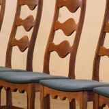 Six vintage 1960s Danish ladderback oak chairs, Henning Kjærnulf brutalist style