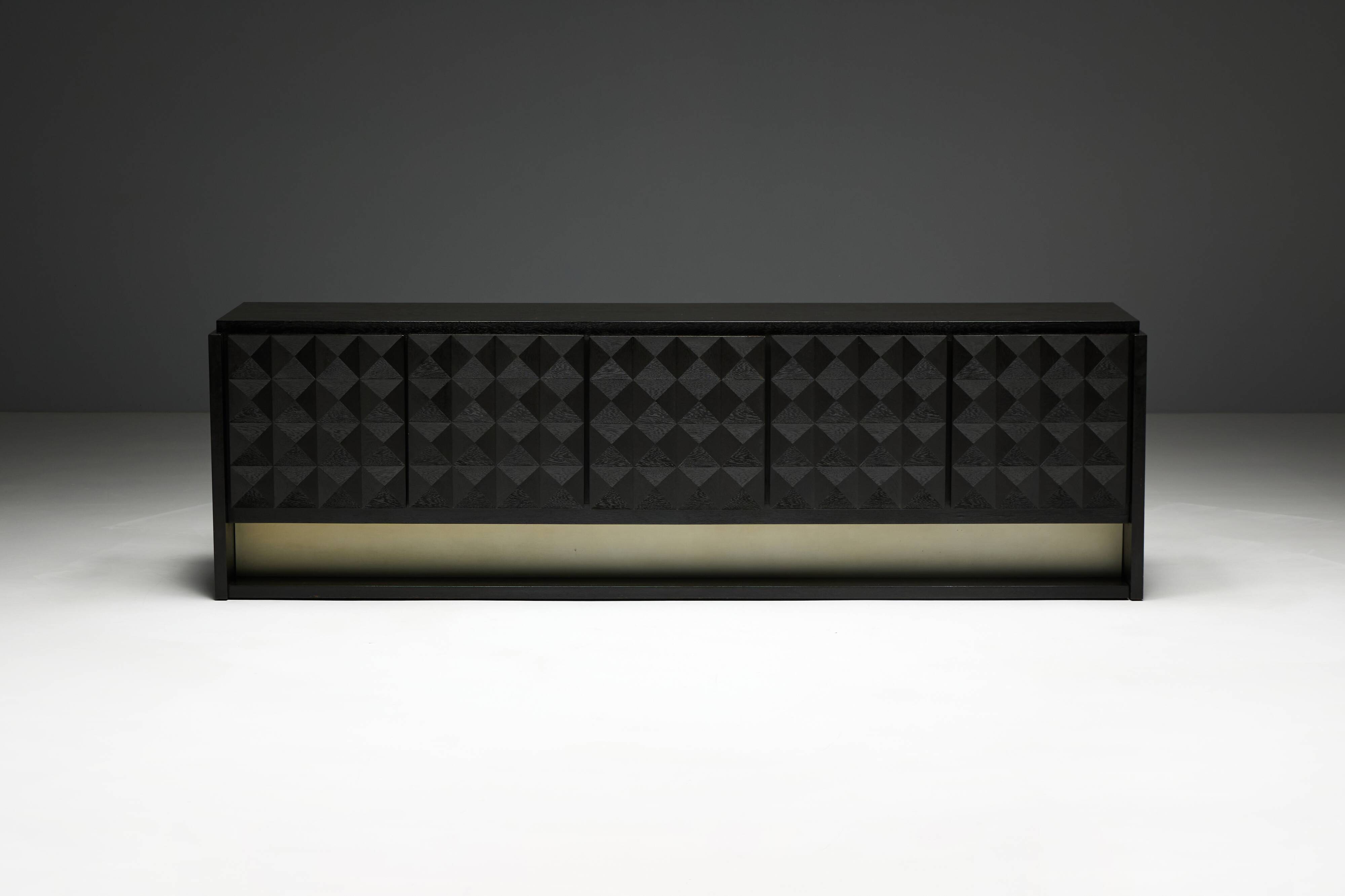 Brutalist Sideboard by De Coene in Stained Oak, Belgium, 1970s