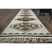 1970s Vintage Turkish Hand-Knotted Wool Cotton Beige Runner Rug 81x388
