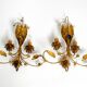 Paire d'appliques florales en verre de Murano Regency, années 1980