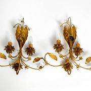 Pair of gold plated Italian 1980's floral Regency Murano glass sconces