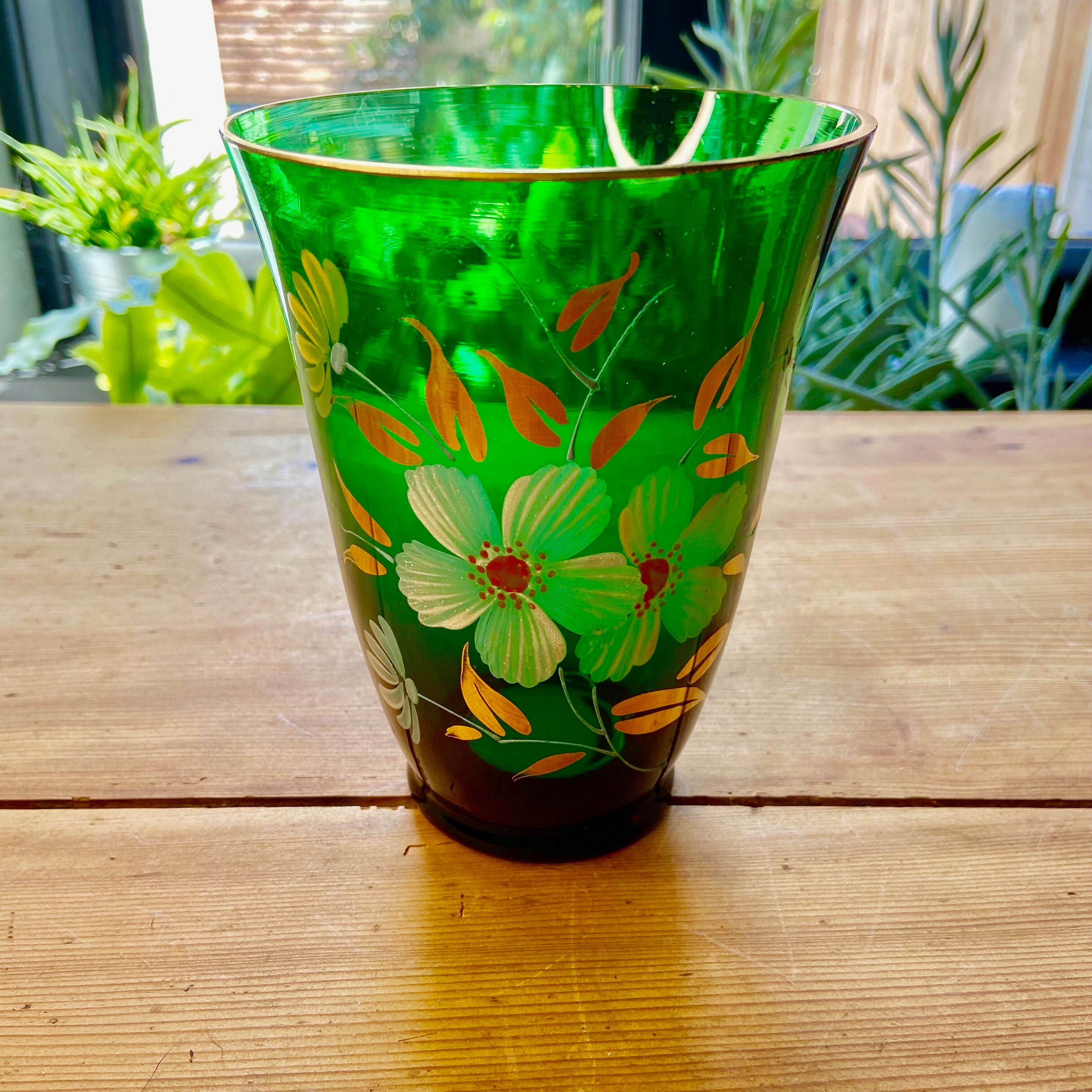 Vase en verre peint-Années 50