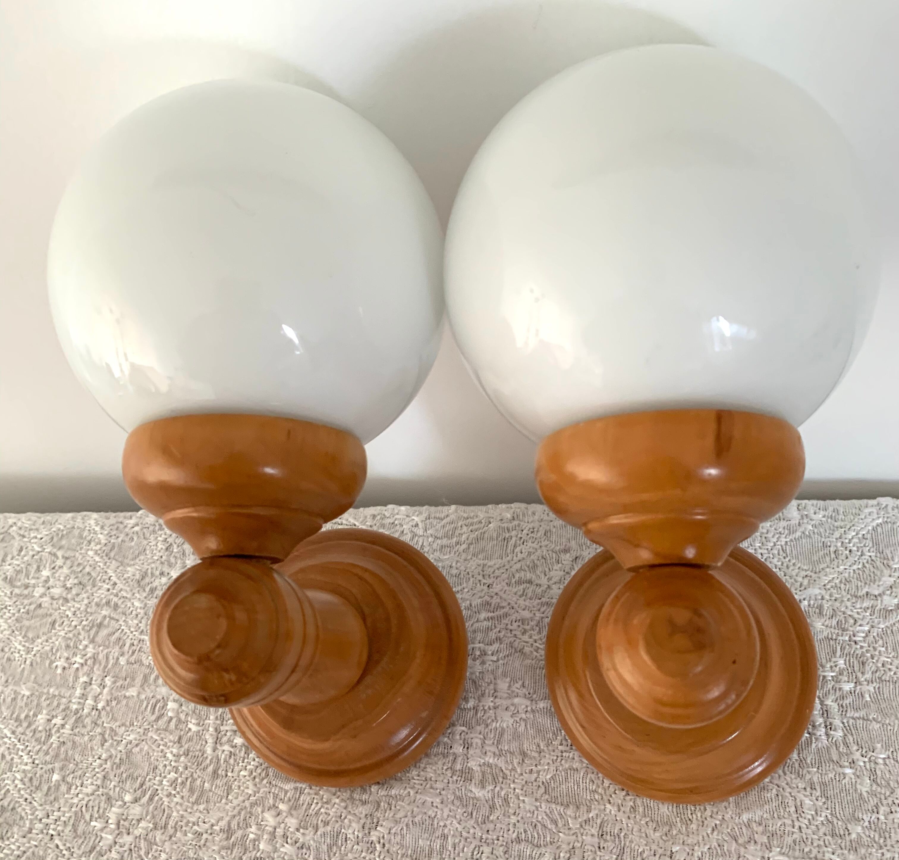 Opaline and wood sconces