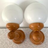 Opaline and wood sconces