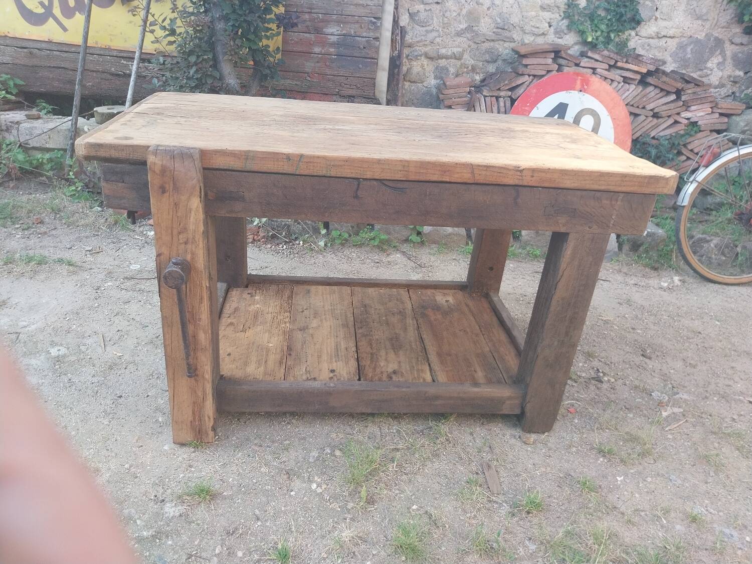 Wooden island table workbench