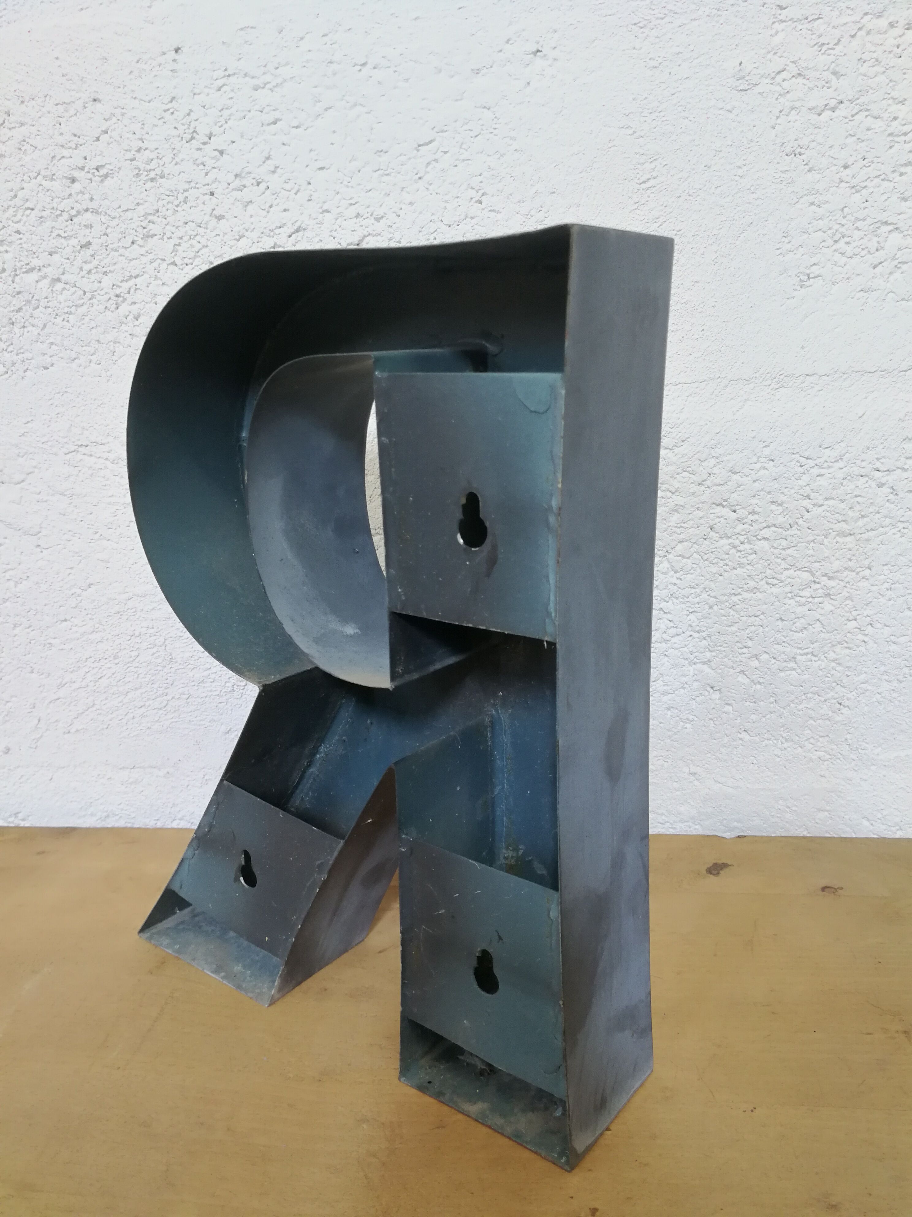 Letter R old embossed and zinc