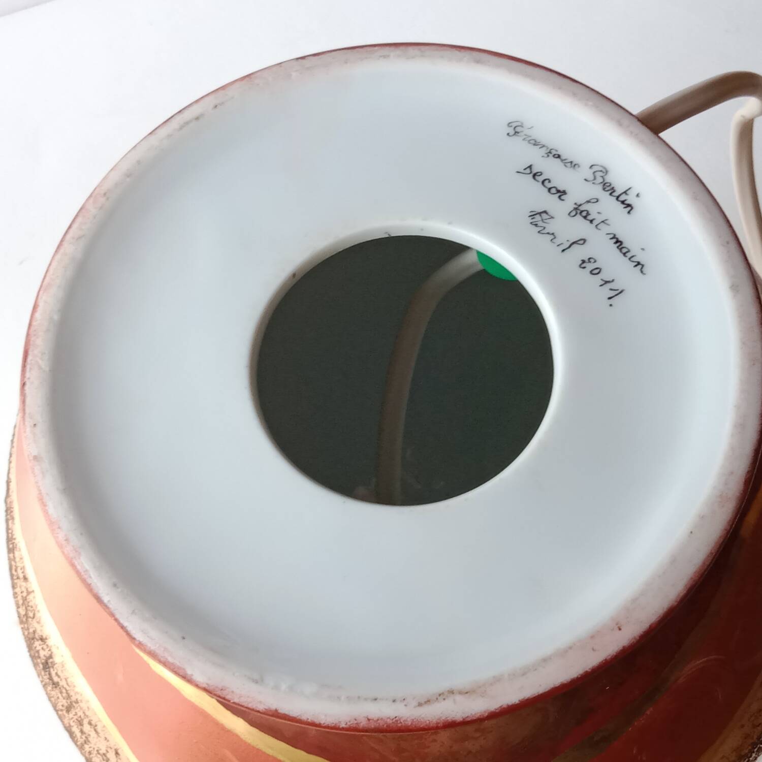 Unique ball lamp, hand-painted by Françoise Bertin