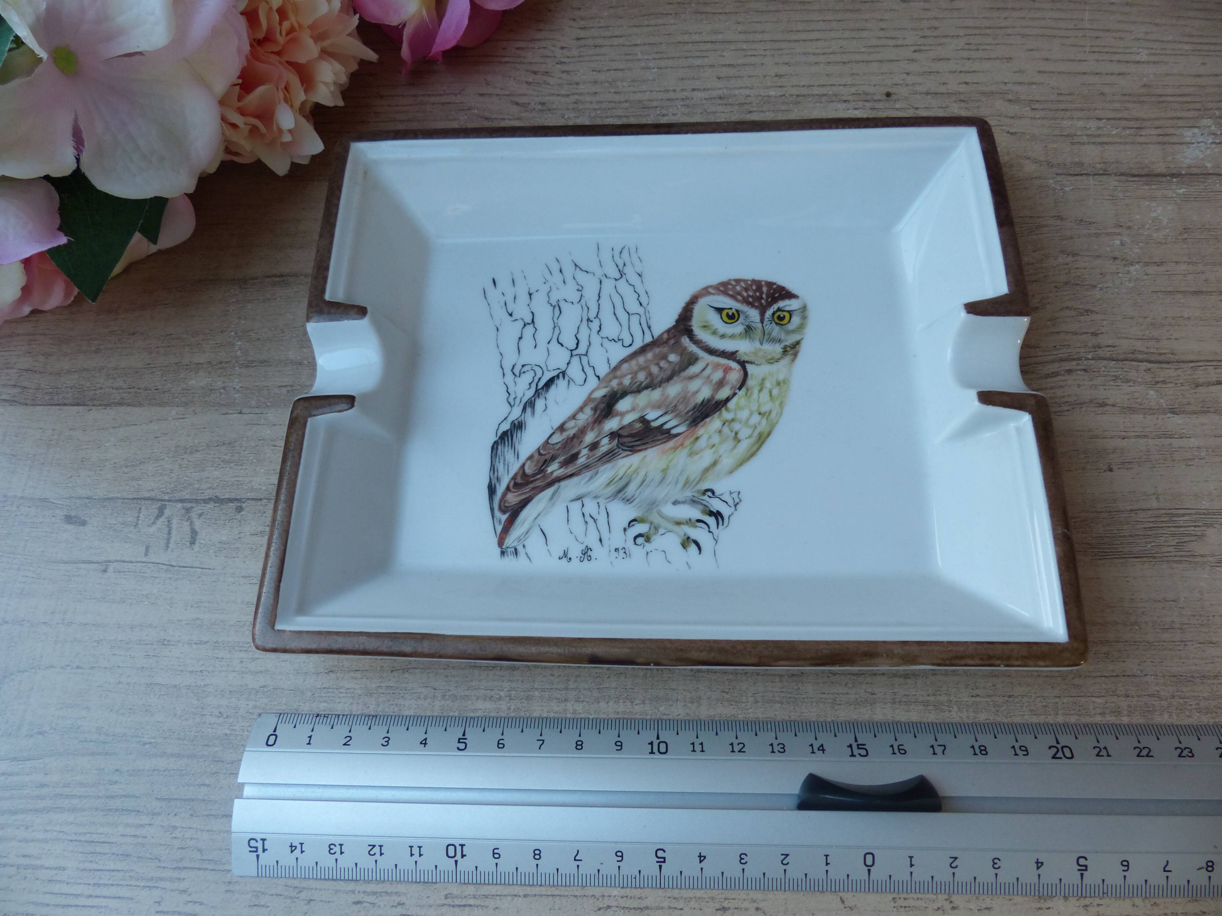 Empty Ceramic Pocket Storage Cup Hand Painted Owl Bird Decor