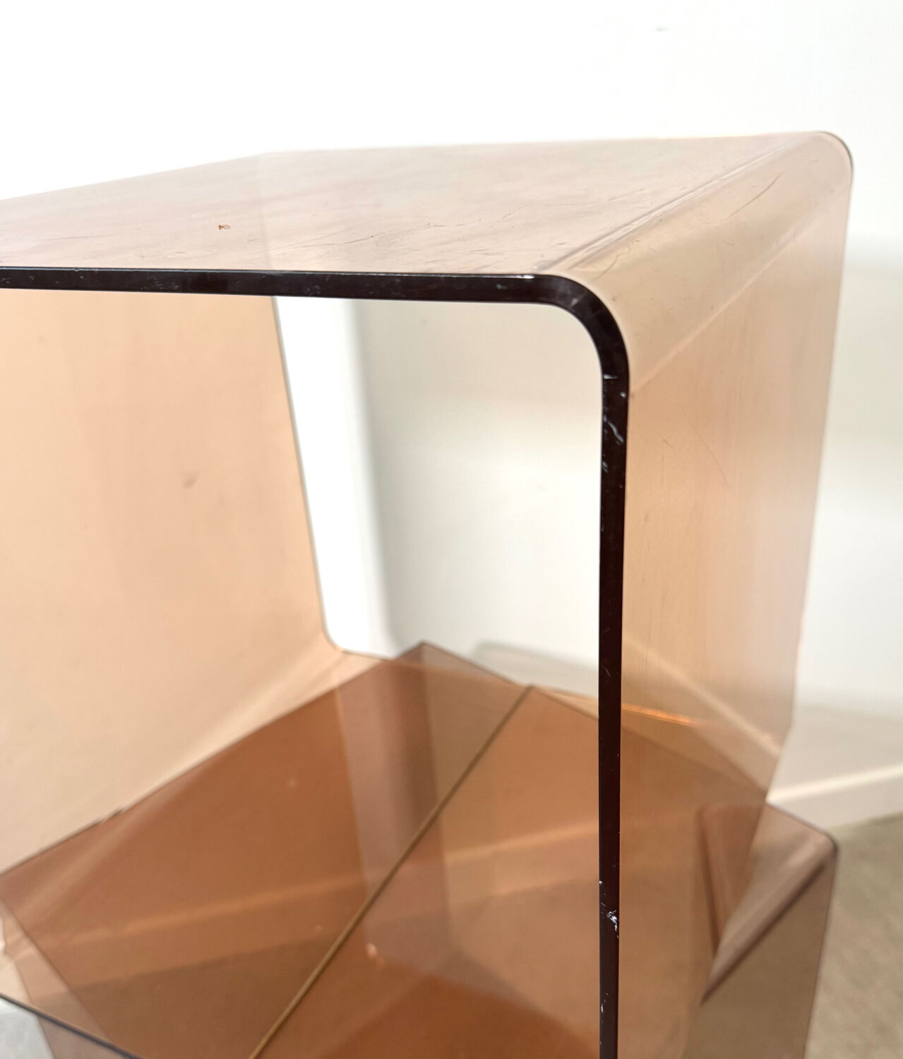 Pair of smoked Plexiglas cubes by Michel Dumas