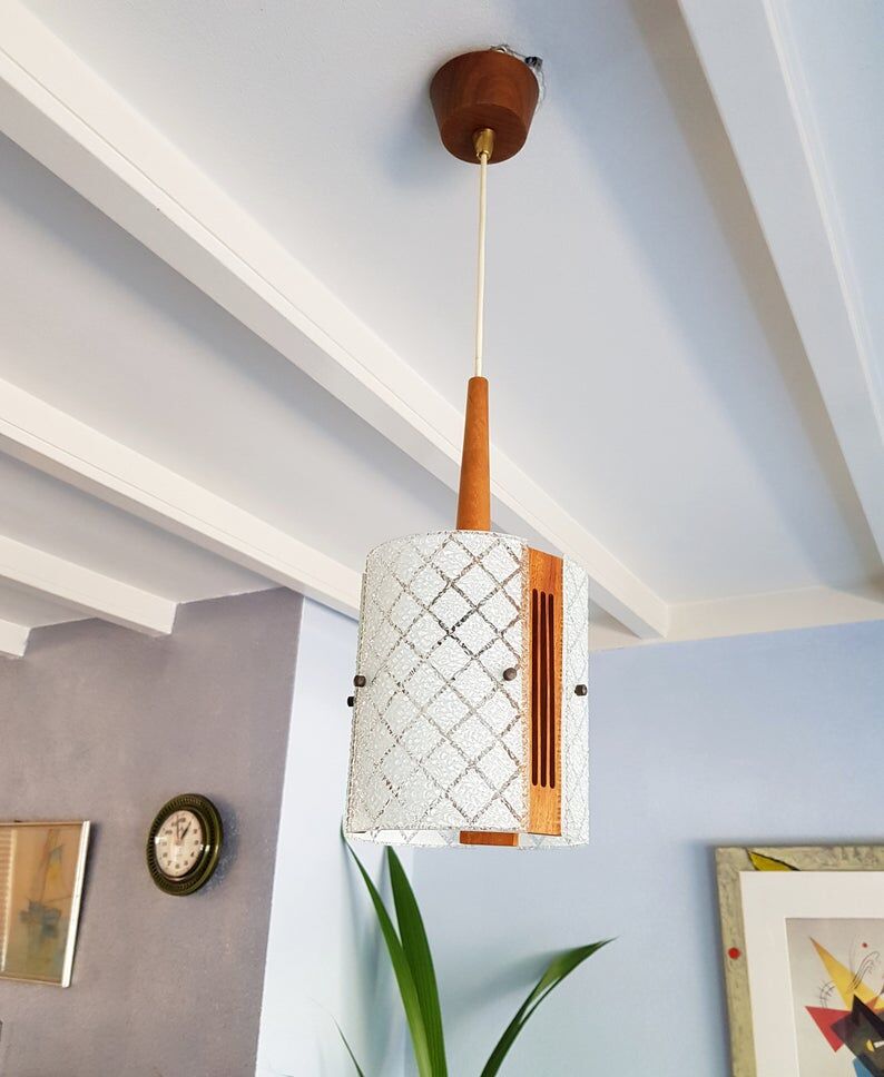 Danish 60s suspension in teak with bulging glass