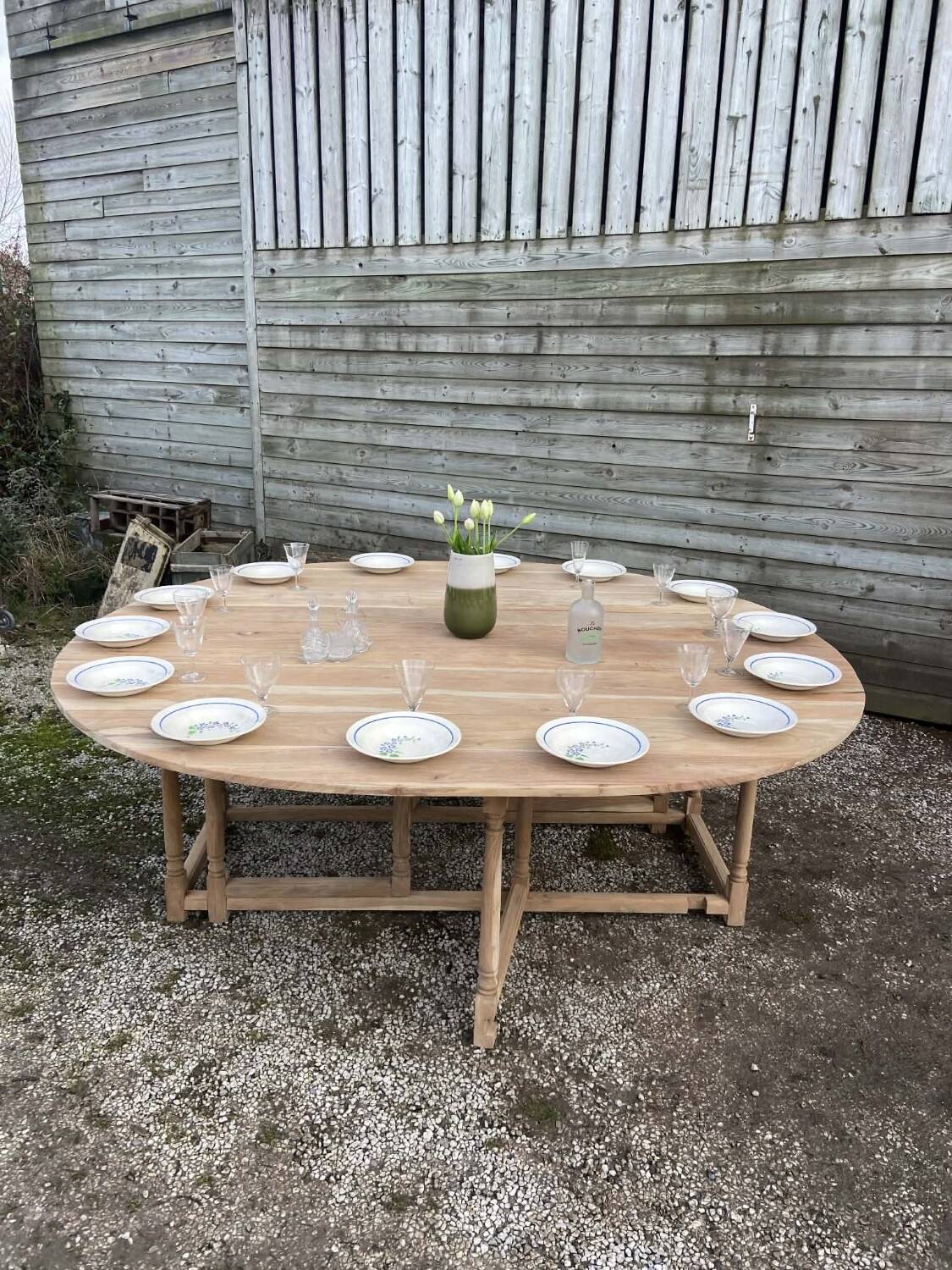 Large gateleg table in raw wood