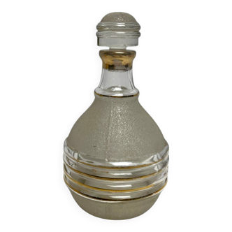 Art Deco, frosted glass liqueur bottle with gold trim circa 1940.