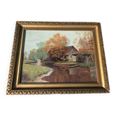 Vintage Autumn Landscape Oil Painting