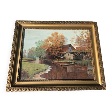 Peinture à l'huile de paysage d'automne vintage