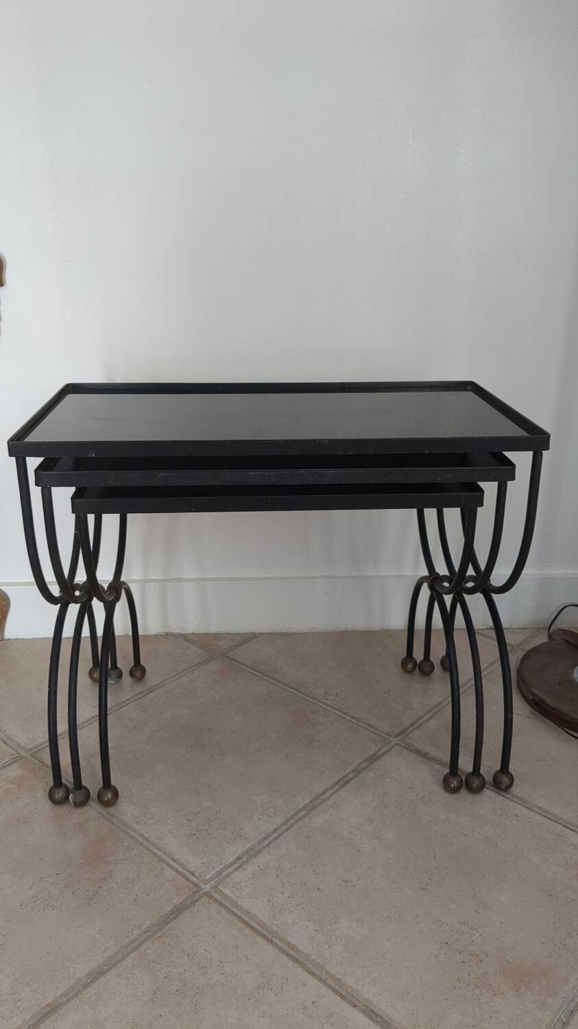 Tables gigognes fer opalin années 40 france