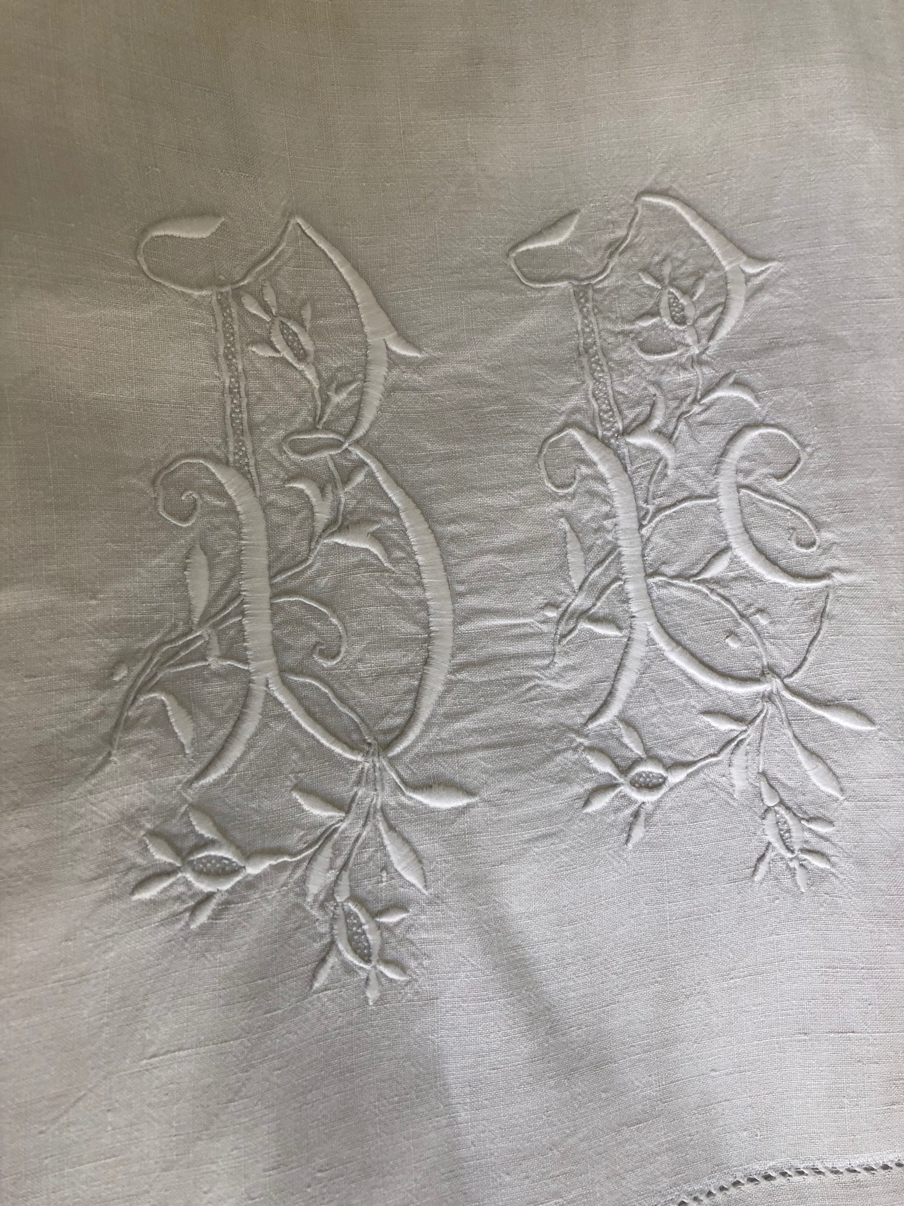 Antique linen: embroidered sheet, monogram