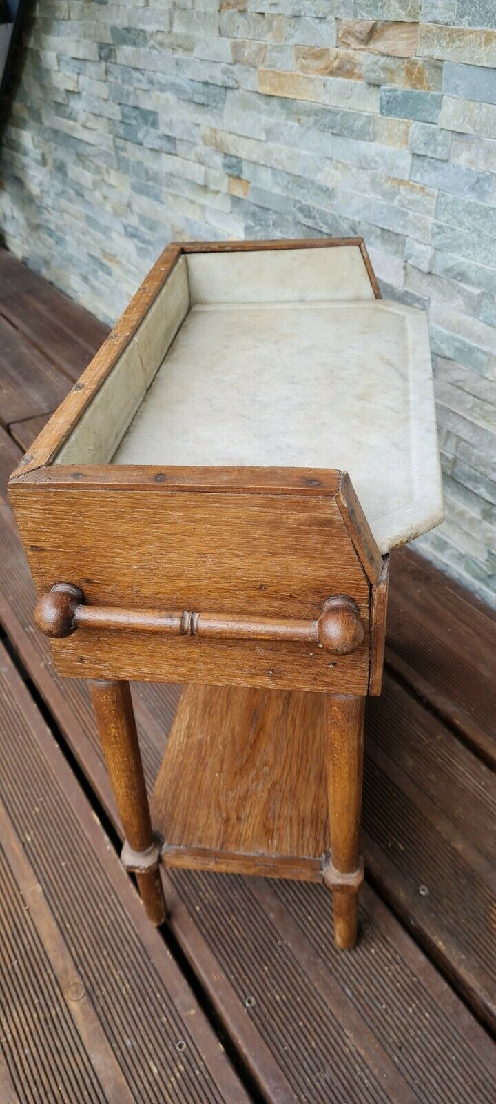 Old wooden children's toilet table and marble top