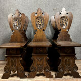 Series of 6 chairs called stepladder Renaissance style in richly carved oak around 1850