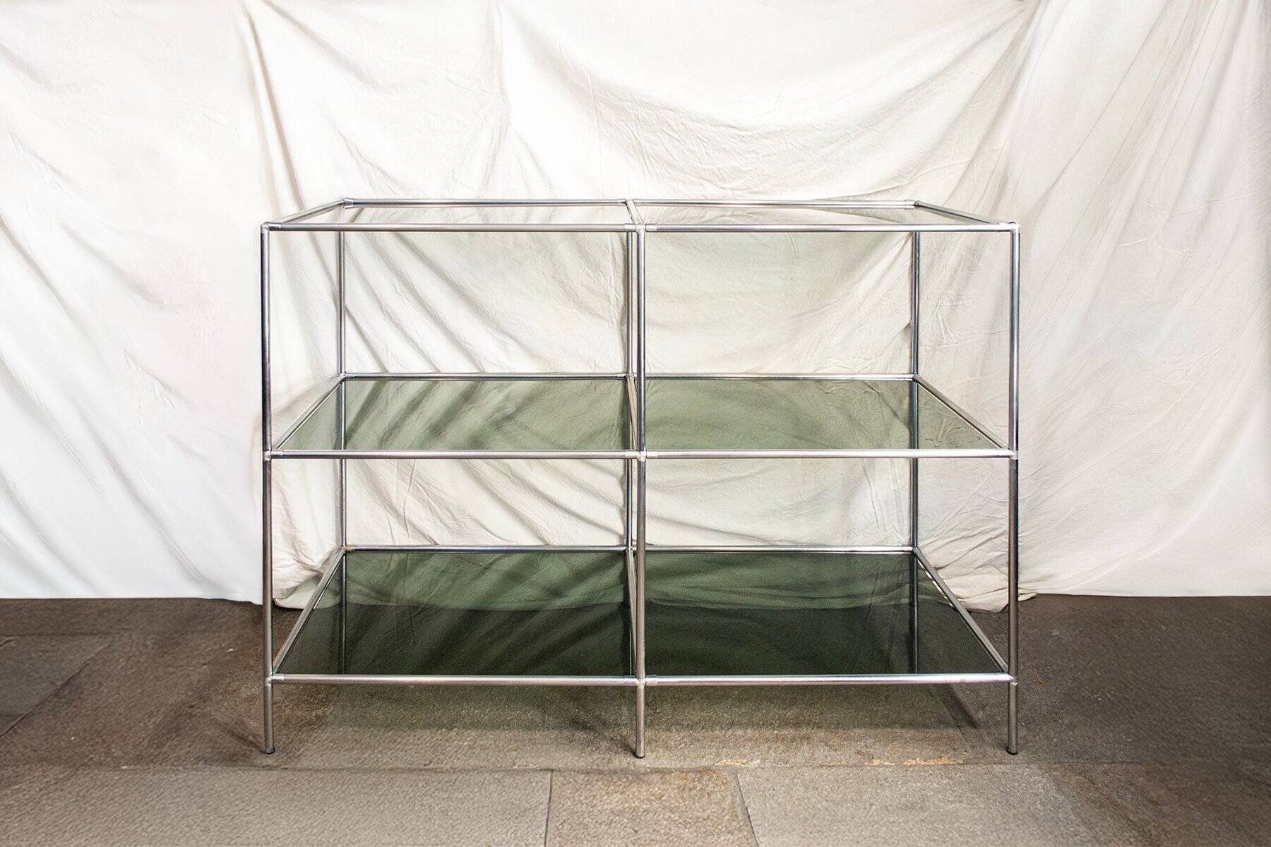 Libreria vintage autoportante in acciaio e vetro di Poul Cadovius per Royal System Denmark, anni '60