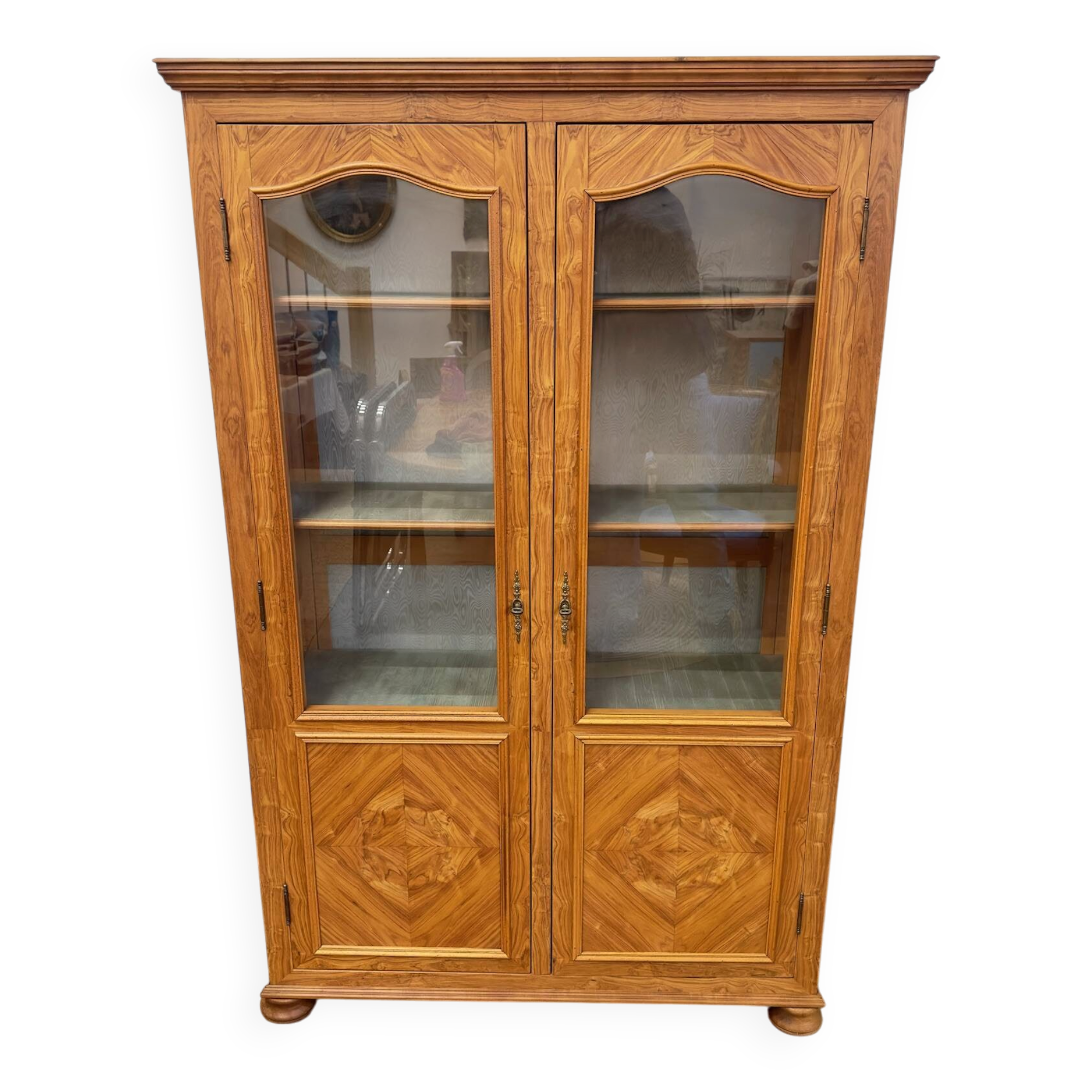Antique marquetry wooden display cabinet