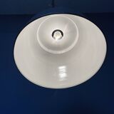 Grande lampe à suspension industrielle ancienne en émail bleu-gris
