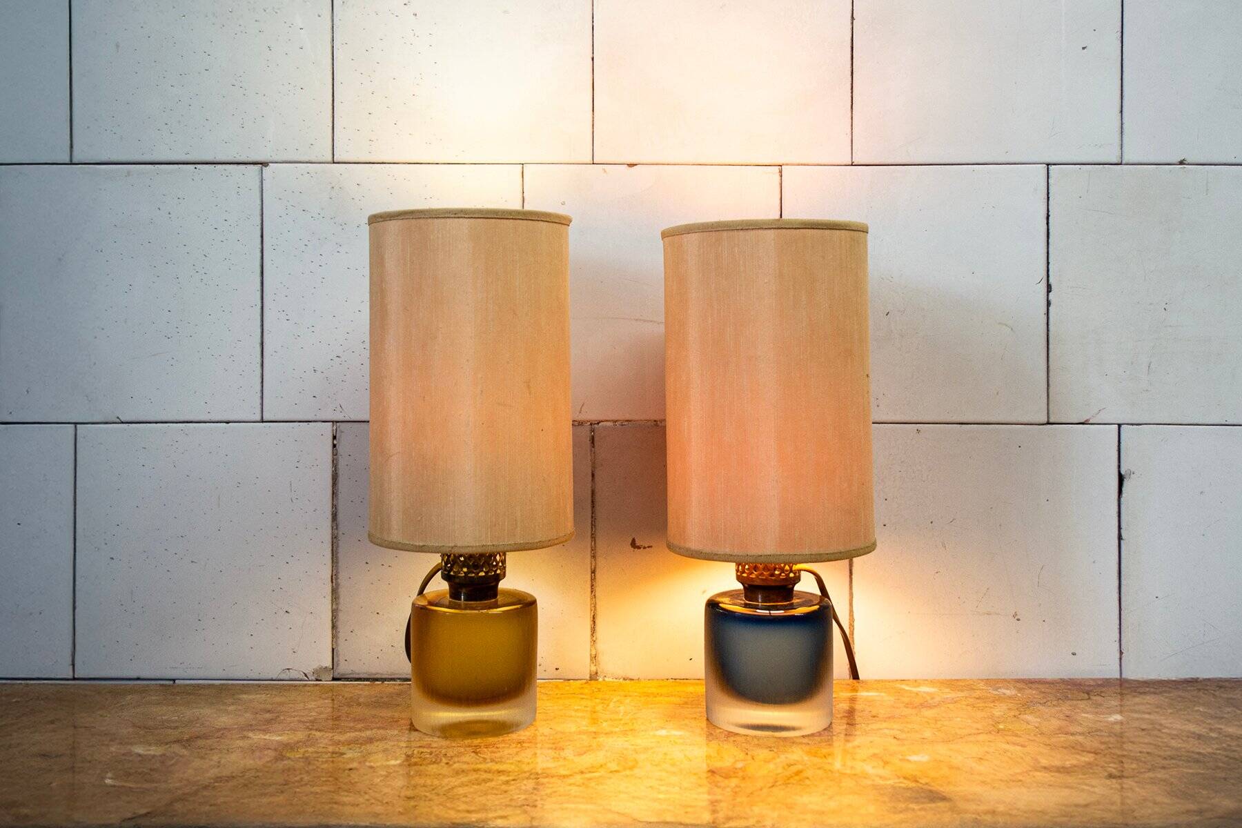 Murano glass table lamp engraved by Paolo Venini, 1960s, set of 2
