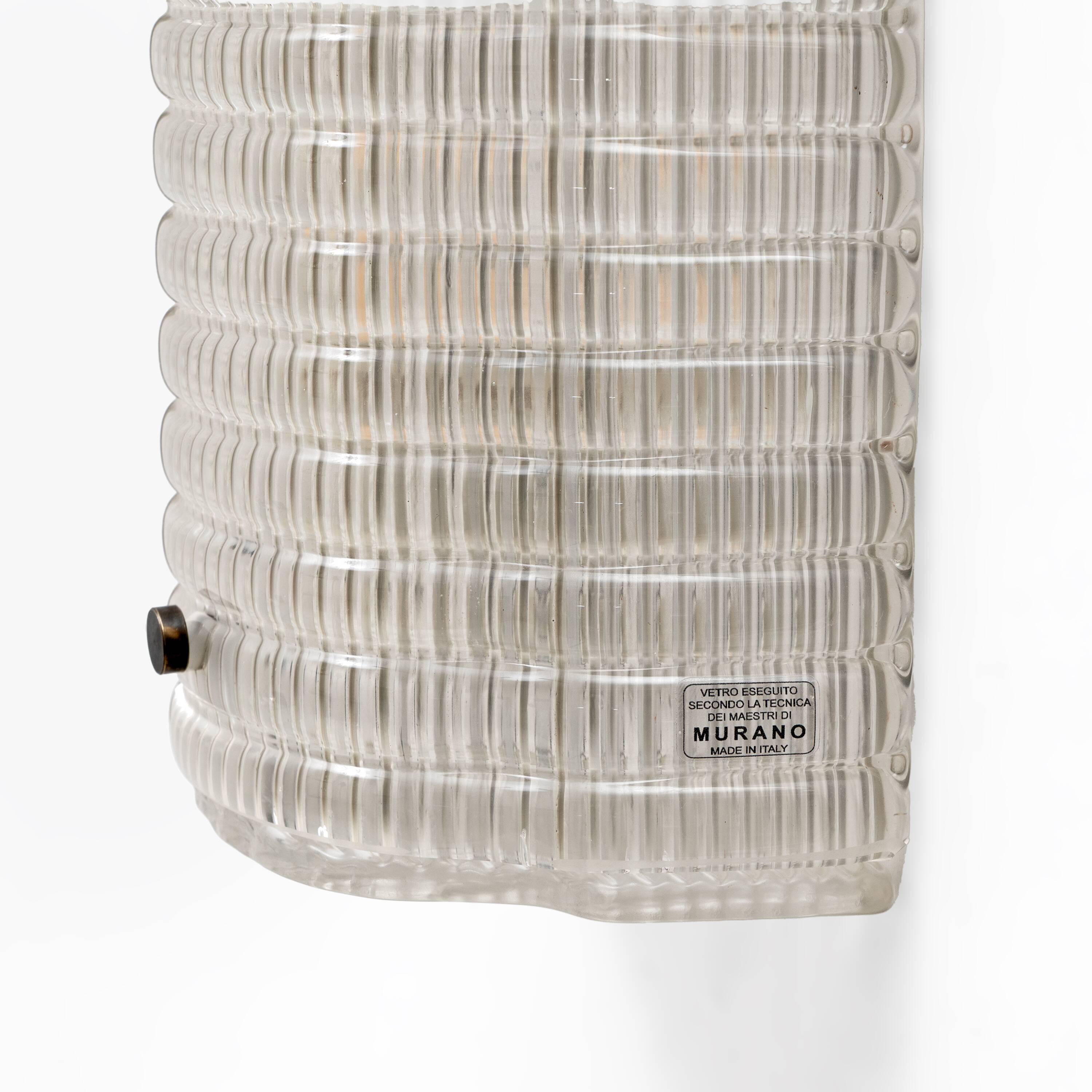 Pair of Murano Glass Wall Sconces with Ribbed Texture