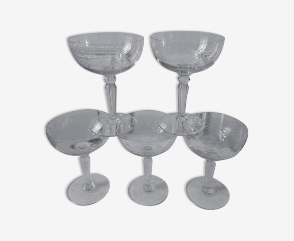 Lot de 5 coupes à champagne en cristal ciselées années 60