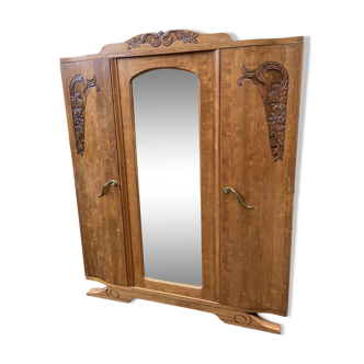 Mid-century vintage Scandinavian 1950s Parisian Art Deco wooden wardrobe