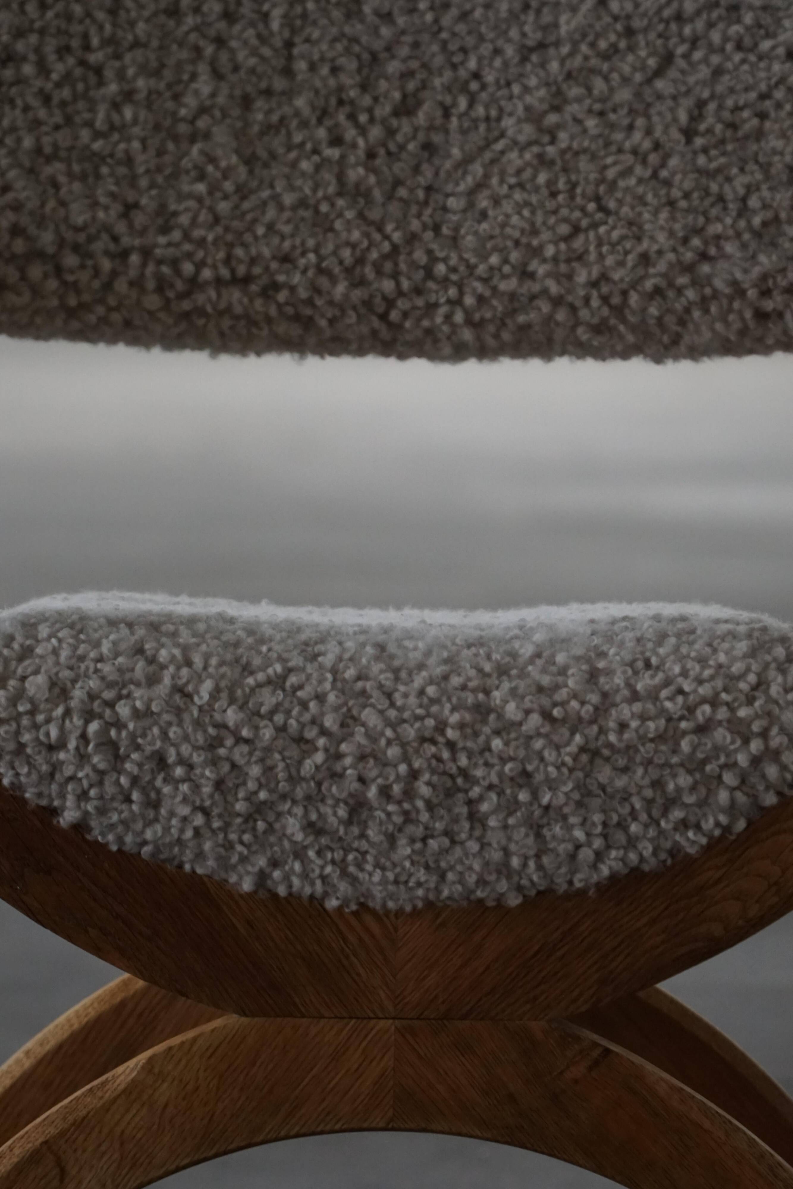 Henning Kjærnulf, Oak and lambswool armchair, "Kurul" model, Mid-century, 1960s