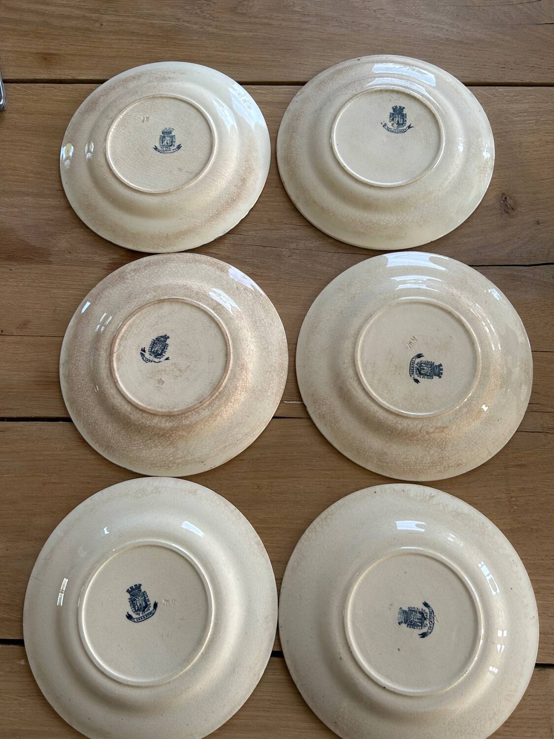 6 antique dessert plates, ironstone Gien Chardons