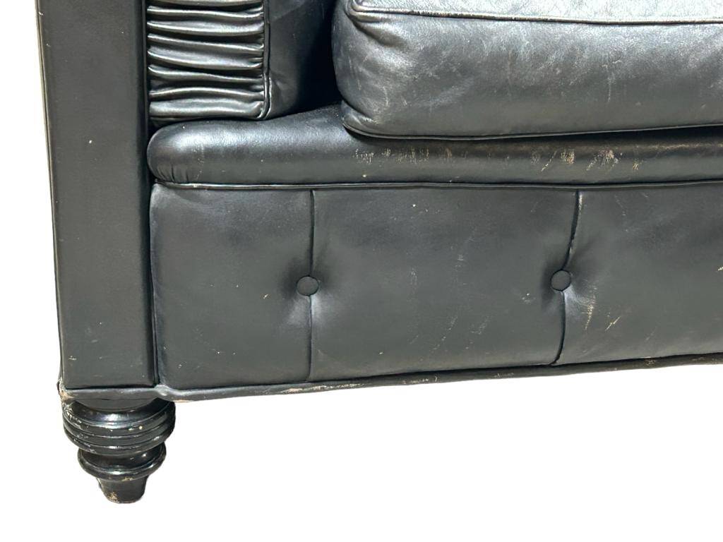 Large and old four-seater leather chesterfield sofa early 20th century l 260 cm