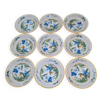 Lot 9 Assiettes Creuses Porcelaine Japon ARA S 933 Décor Perroquet & F