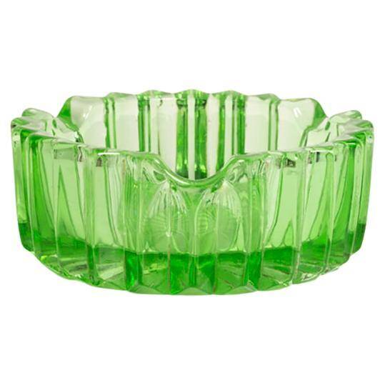 Green crystal bowl ashtray from the mid-20th century, Italy, 1970s.