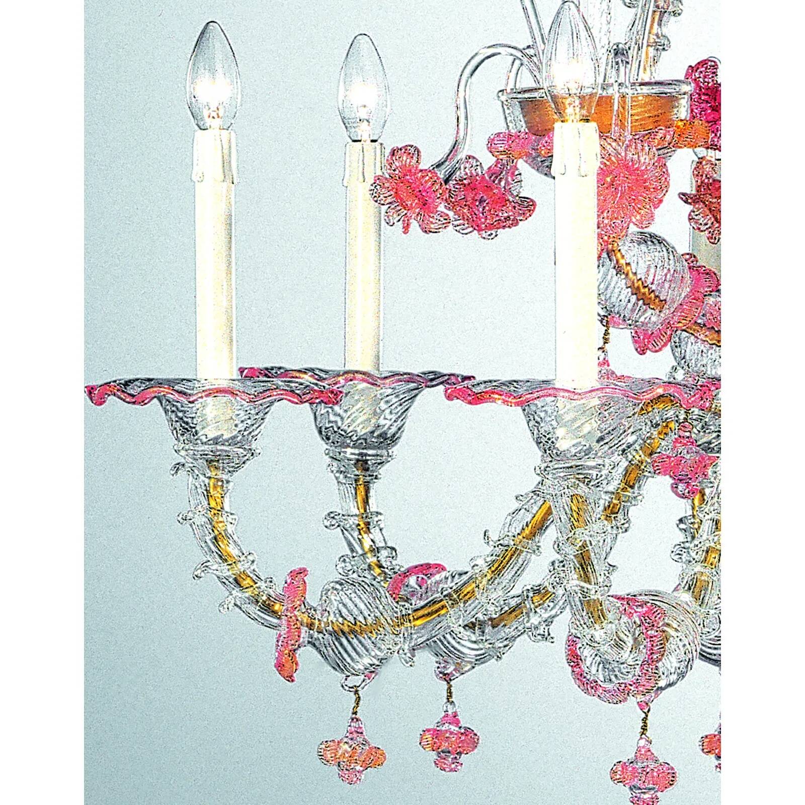 Luxury Pink and Transparent Venetian Murano Glass Chandelier