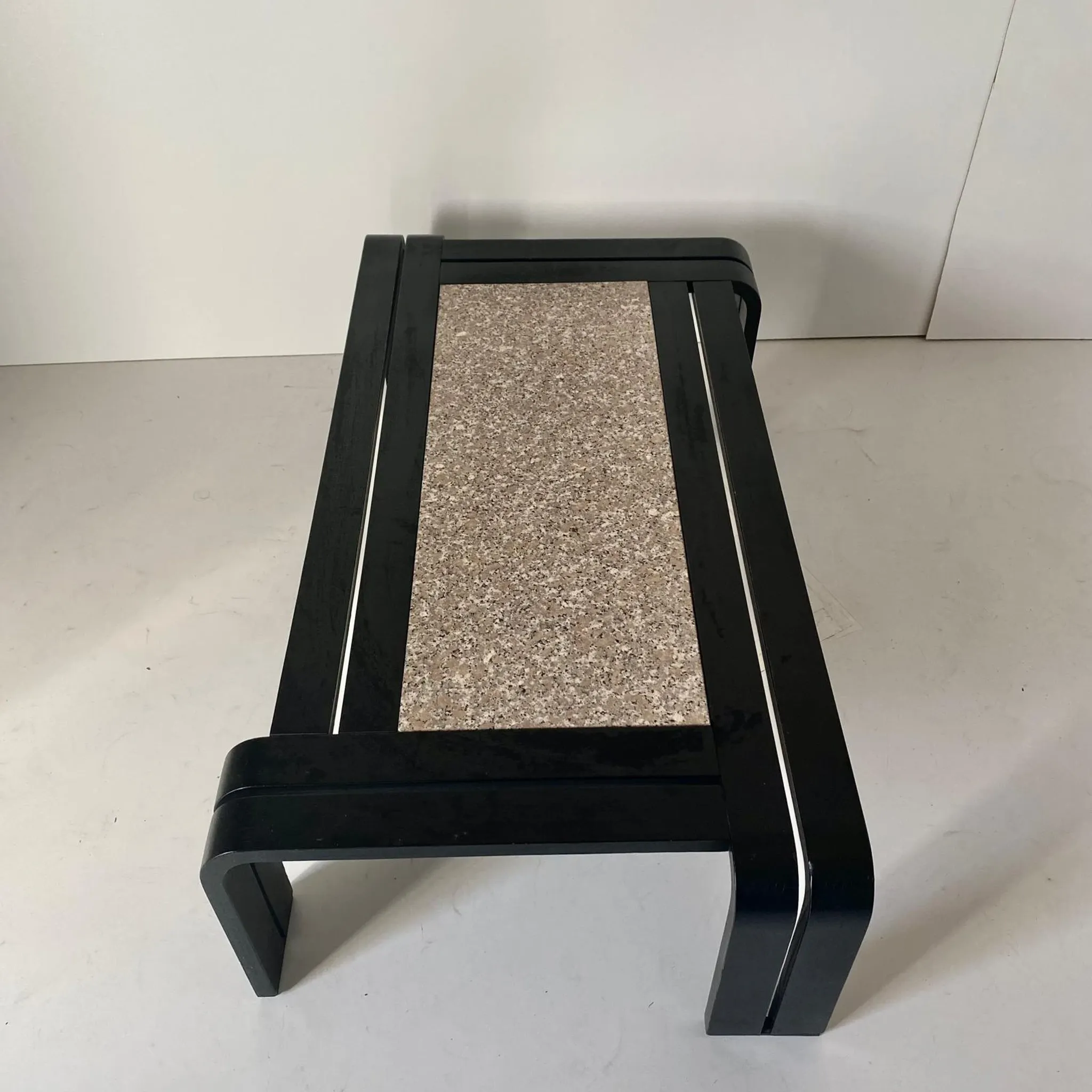 Italian Modern Sculptural Coffee Table with Granite Top & Bentwood Frame,