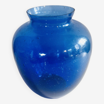 Vase boule bullé vintage couleur cobalt.