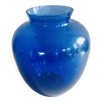 Vase boule bullé vintage couleur cobalt.