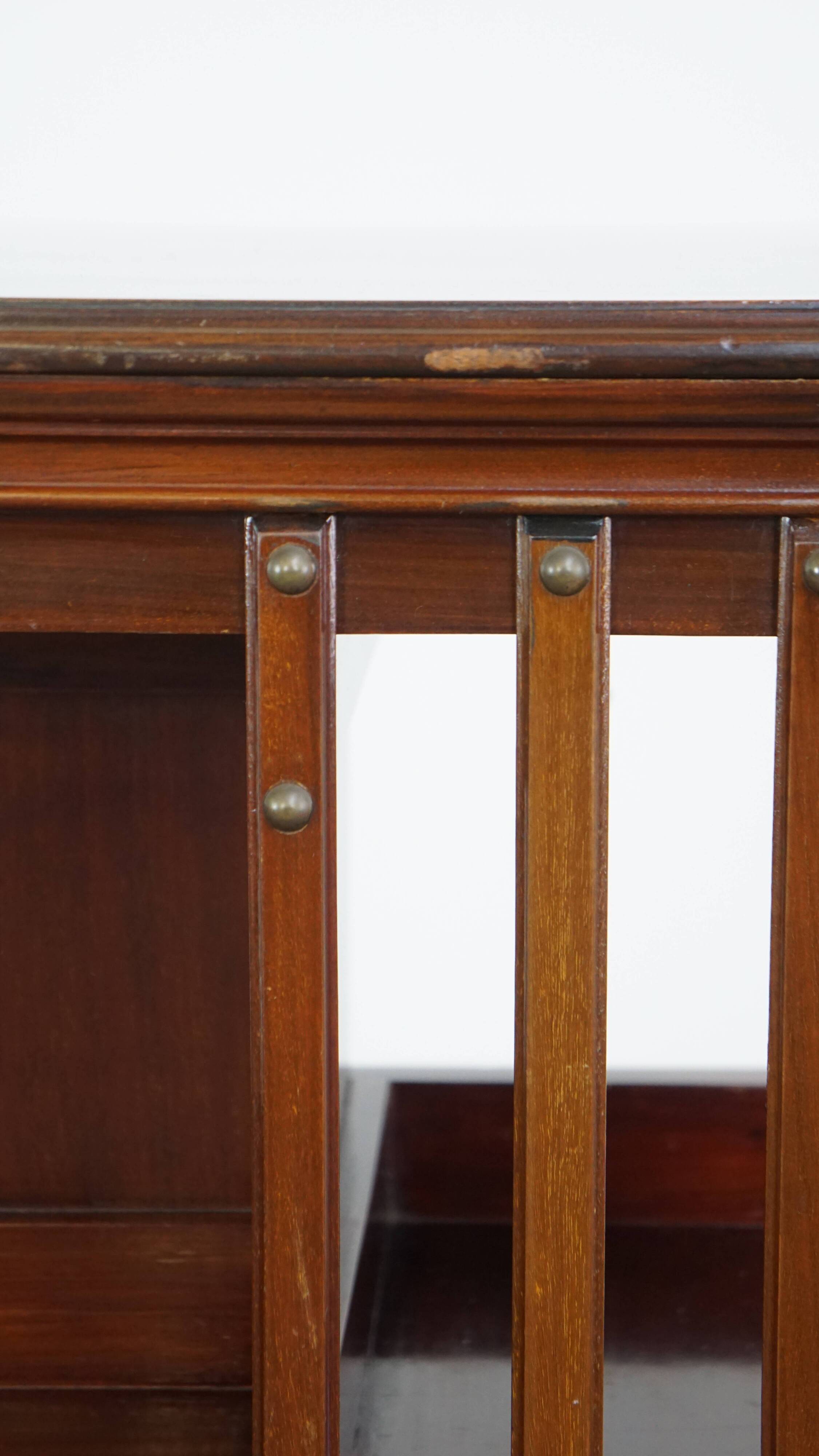 Large Antique Wooden English Book Carousel with Cast Iron Base