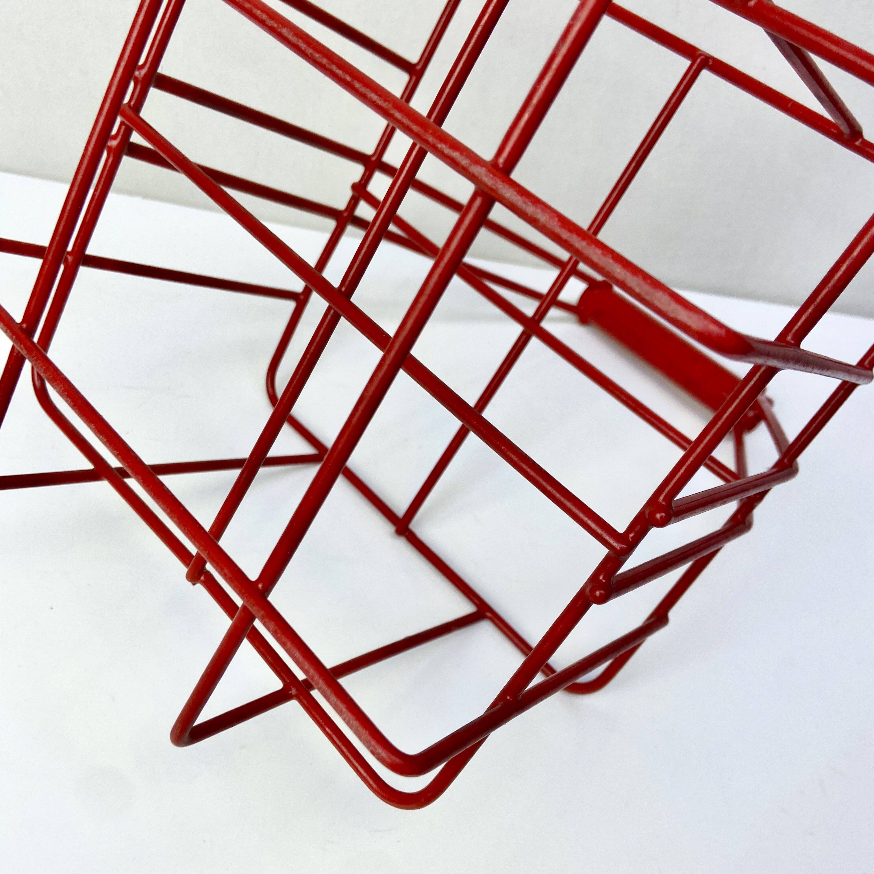 Metal bottle holder basket covered in bright red - caddy for 4 bottles
