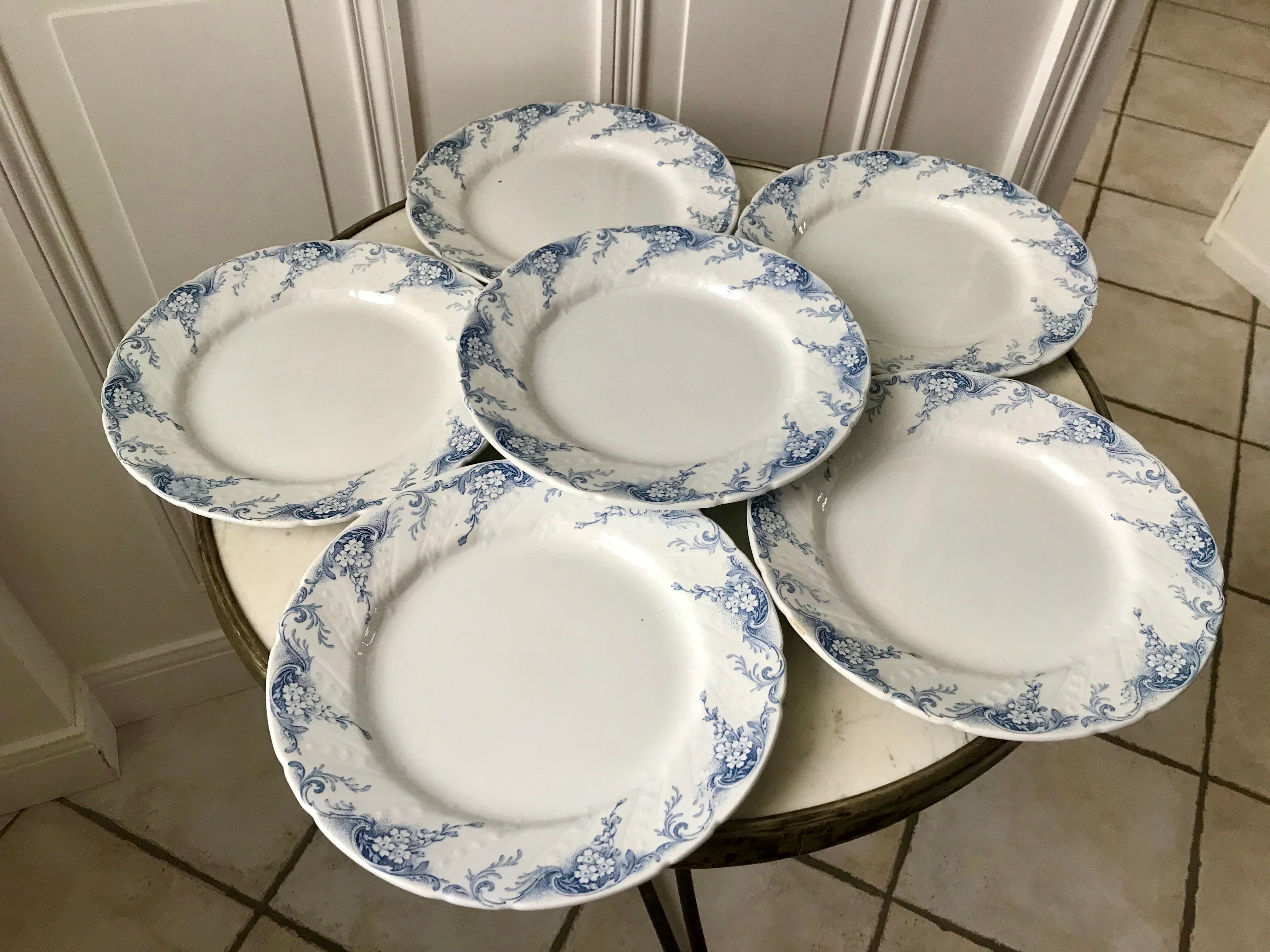 set of 6 flat plates in Iron Earth K&G Lunéville model "Angèle" late 19th century