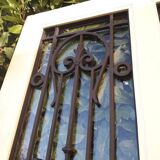 Porte d’entrée ancienne en chêne vitrée grilles en fonte 1925